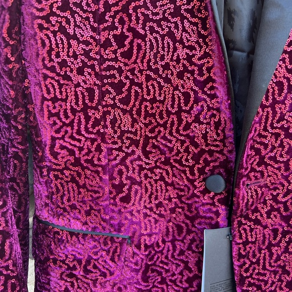 NWT ASOS 2-Piece Suit Set Tuxedo Sequin Maroon Men Size 38 Waist 30 - Picture 3 of 13